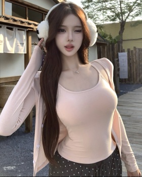 Enticement pink Western style cardigan 2pcs set