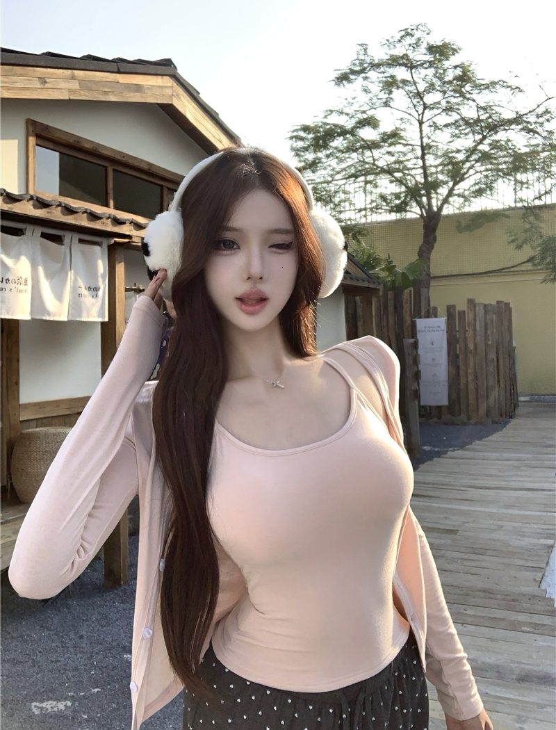 Enticement pink Western style cardigan 2pcs set