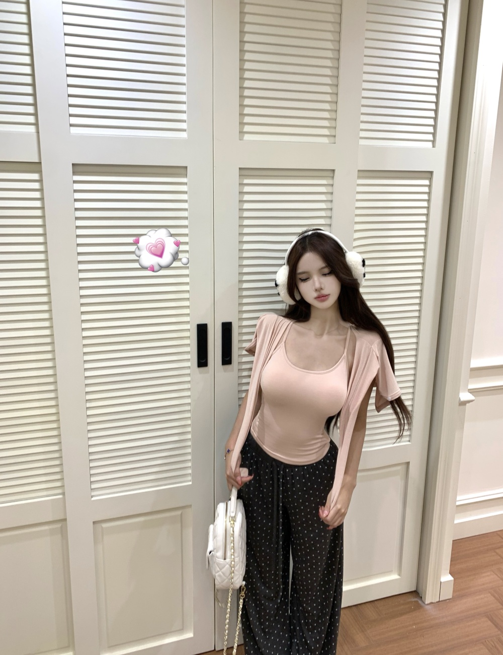 Enticement pink Western style cardigan 2pcs set