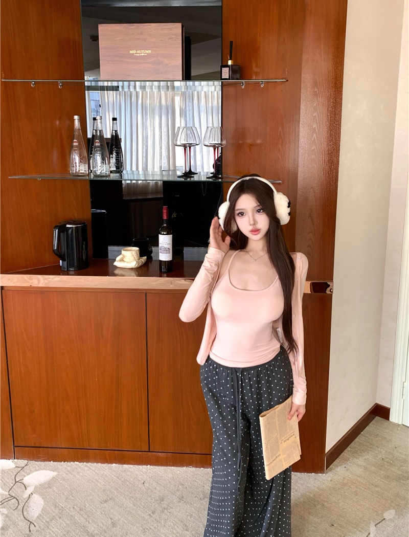 Enticement pink Western style cardigan 2pcs set