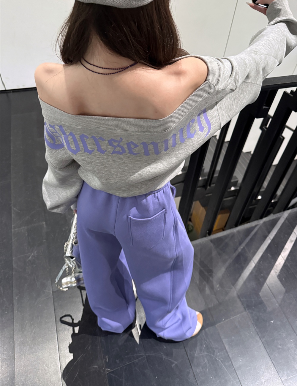 Printing flat shoulder sweatpants loose hoodie 2pcs set