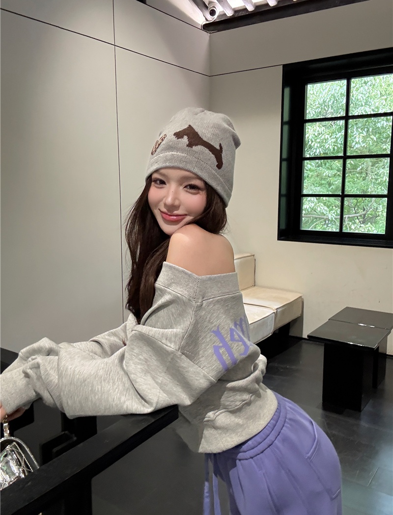 Printing flat shoulder sweatpants loose hoodie 2pcs set