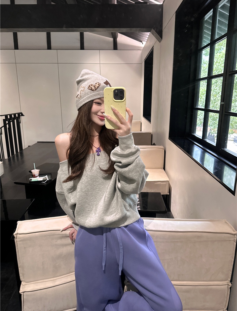 Printing flat shoulder sweatpants loose hoodie 2pcs set