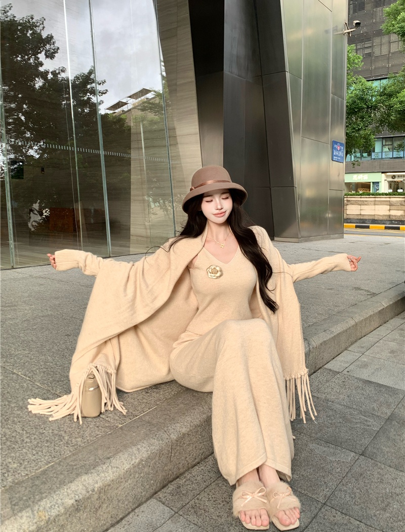 Loose ladies vest fashion tassels shawl 3pcs set for women