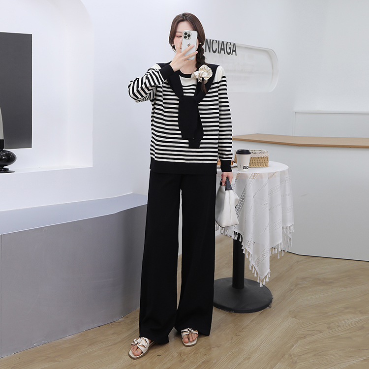 Profession wide leg pants sweater 2pcs set for women