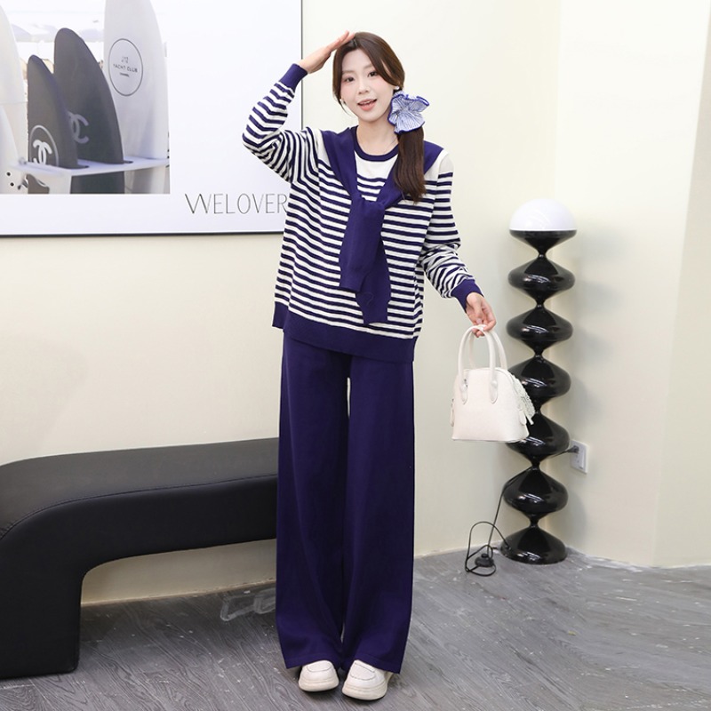 Profession wide leg pants sweater 2pcs set for women