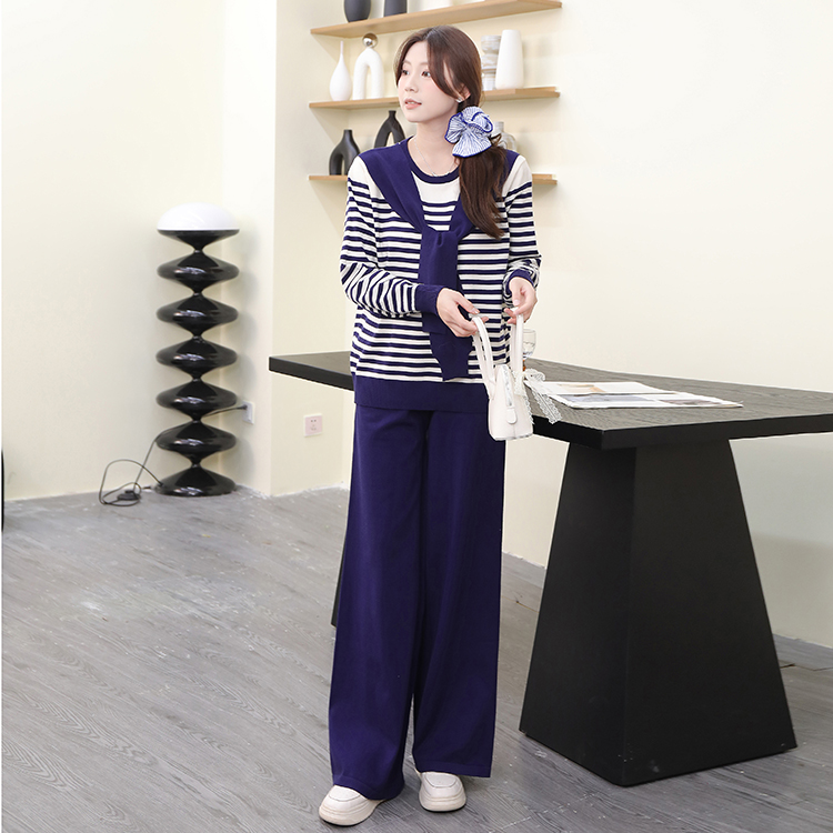 Profession wide leg pants sweater 2pcs set for women