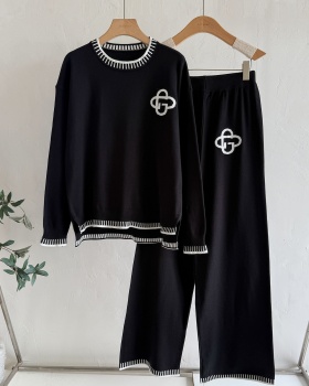 Fashion knitted wide leg pants sports tops 2pcs set for women