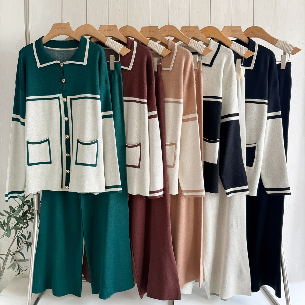 Knitted mixed colors cardigan 2pcs set for women