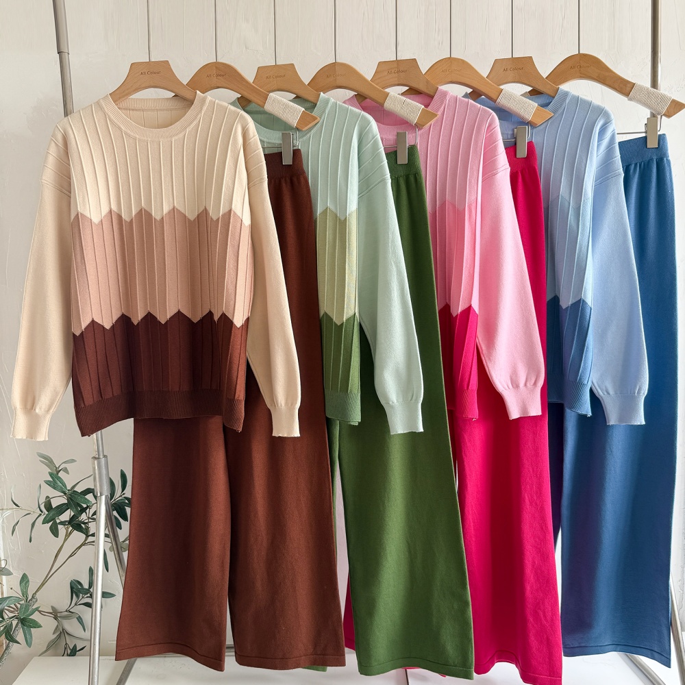 Slim long pants wide leg pants 2pcs set for women