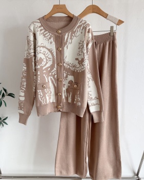 Knitted wide leg pants sweater 2pcs set for women