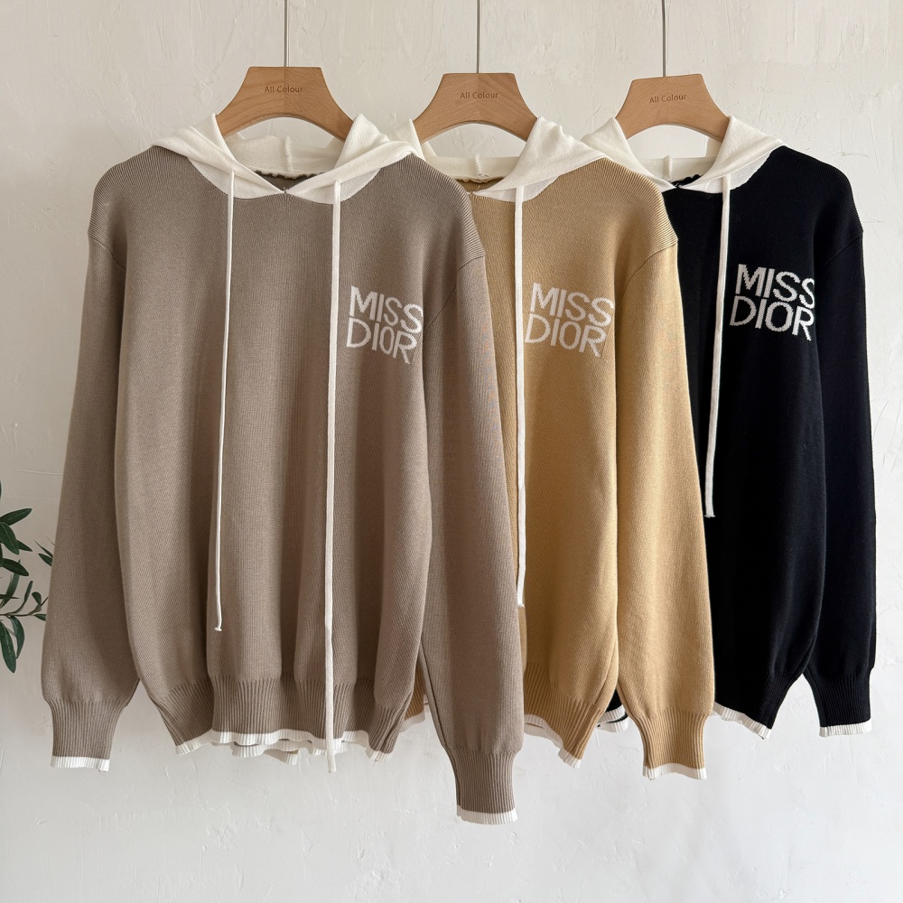 Hooded all-match hat knitted hoodie a set for women