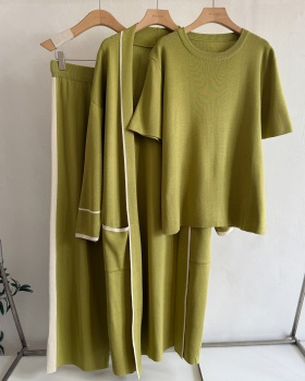 Knitted European style winter all-match robe 3pcs set for women