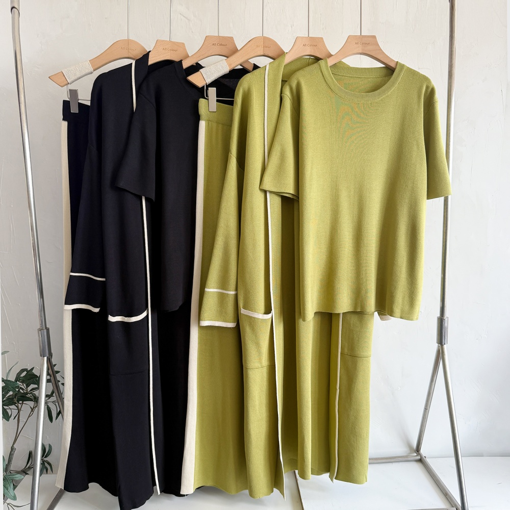 Knitted European style winter all-match robe 3pcs set for women