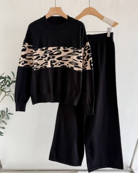 Autumn and winter tops wide leg pants 2pcs set for women
