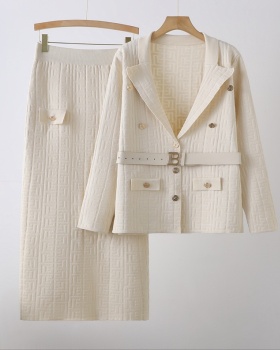 Cozy breasted lapel long skirt a set for women