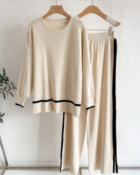 Split sweater knitted wide leg pants 2pcs set for women