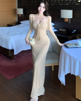 Enticement slim long dress sling cardigan a set for women