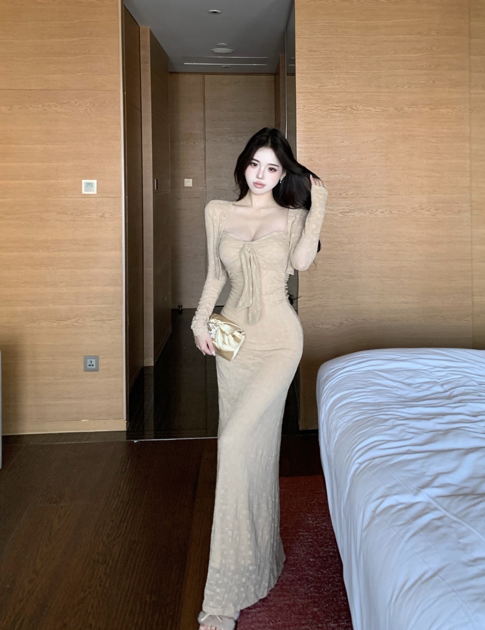 Enticement slim long dress sling cardigan a set for women