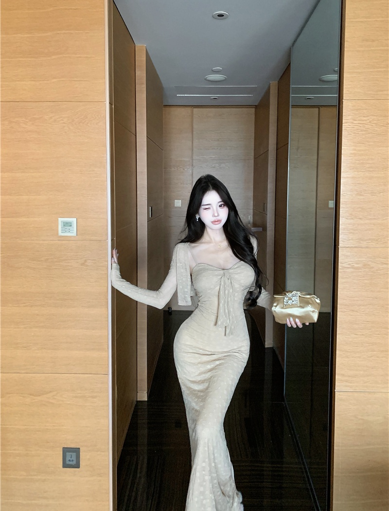 Enticement slim long dress sling cardigan a set for women