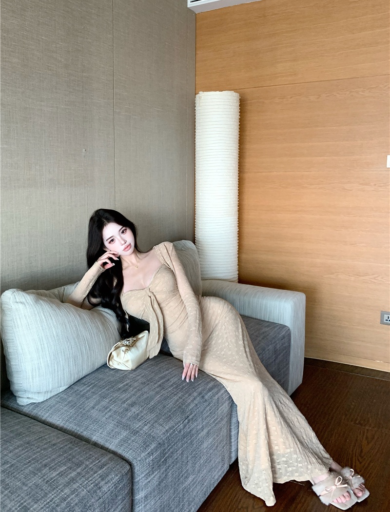 Enticement slim long dress sling cardigan a set for women