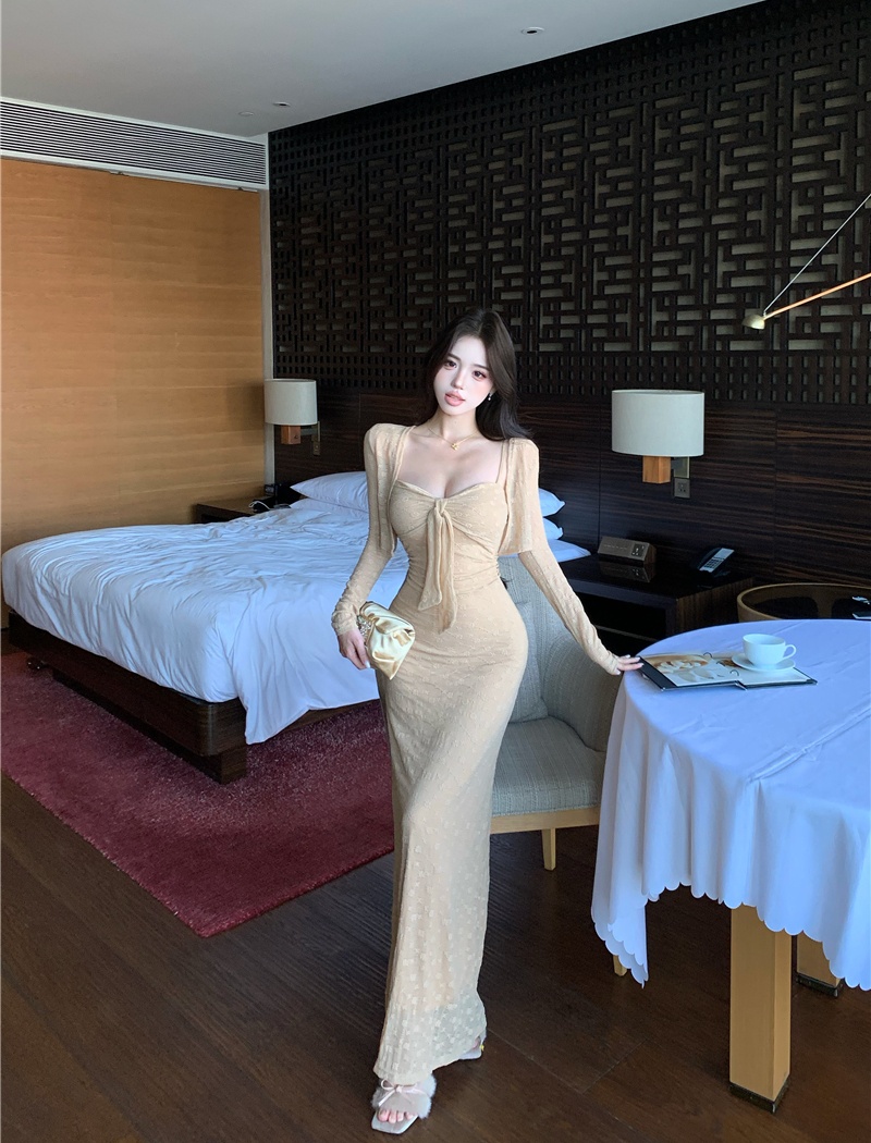 Enticement slim long dress sling cardigan a set for women