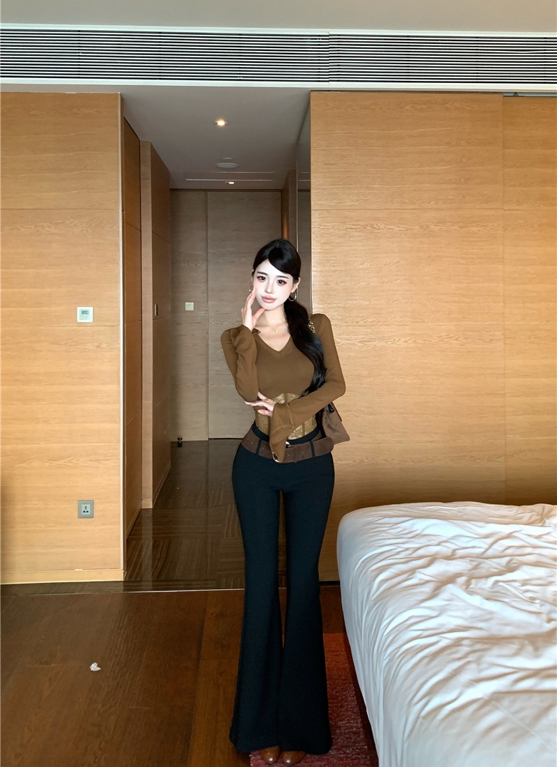 Sexy spicegirl casual pants long sleeve belt for women