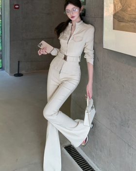 Cstand collar Casual tops high waist slim pants for women
