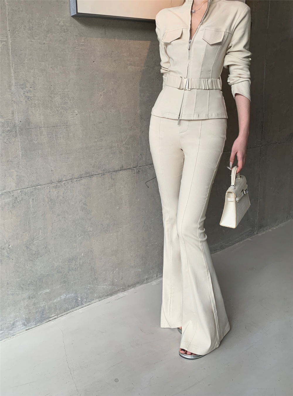 Cstand collar Casual tops high waist slim pants for women