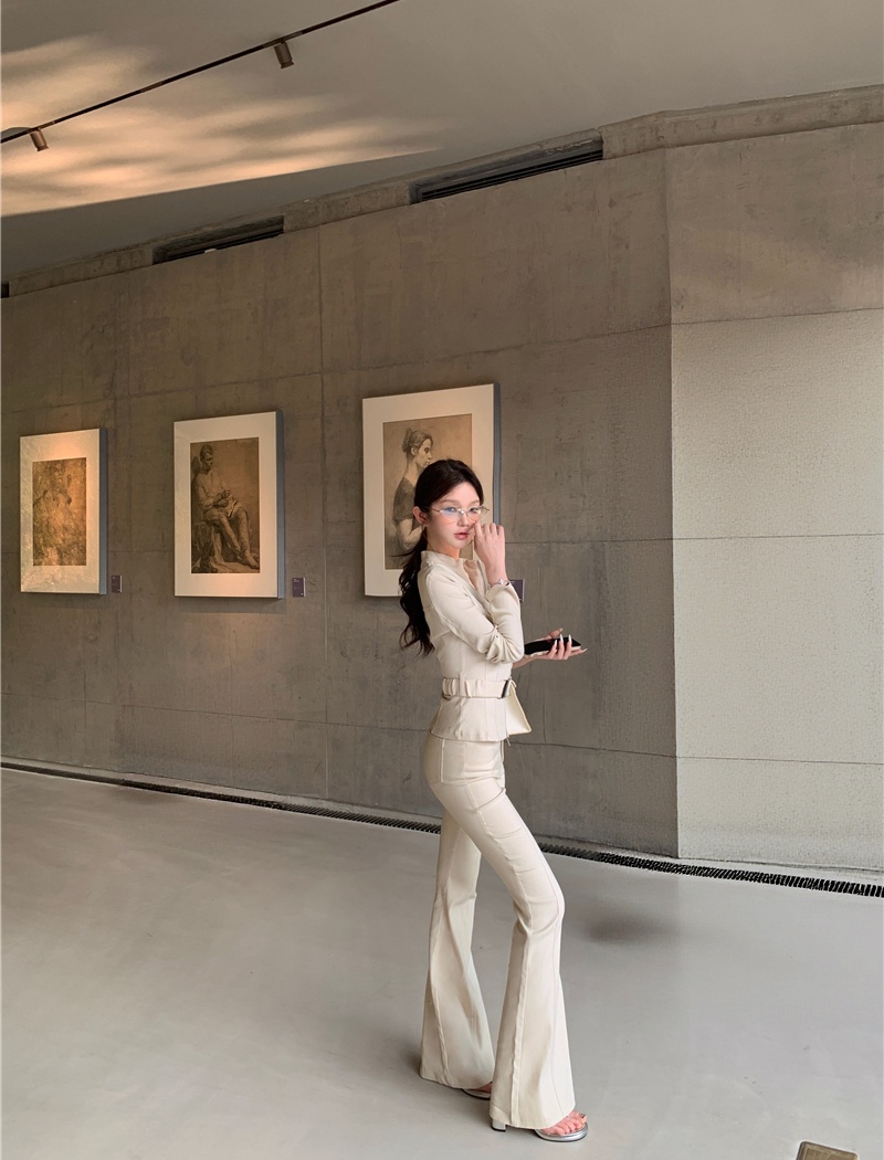 Cstand collar Casual tops high waist slim pants for women