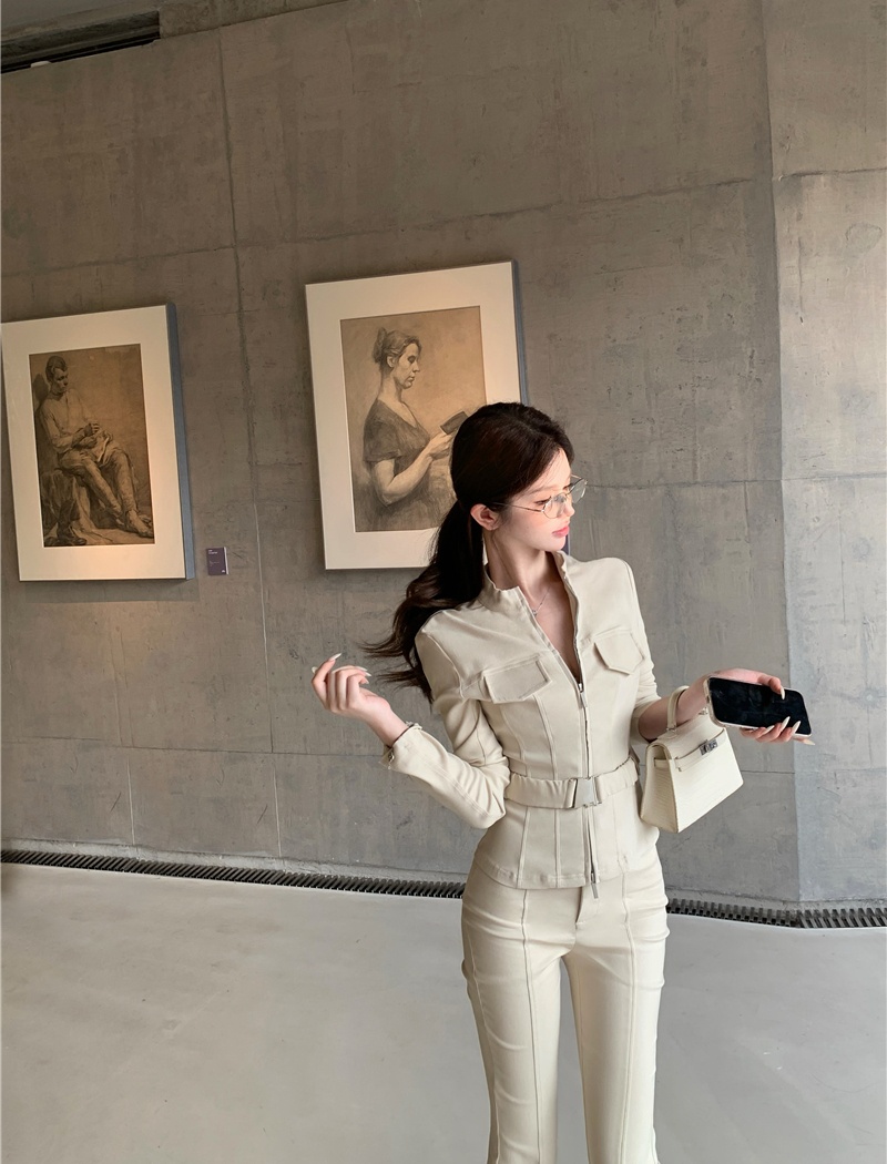 Cstand collar Casual tops high waist slim pants for women