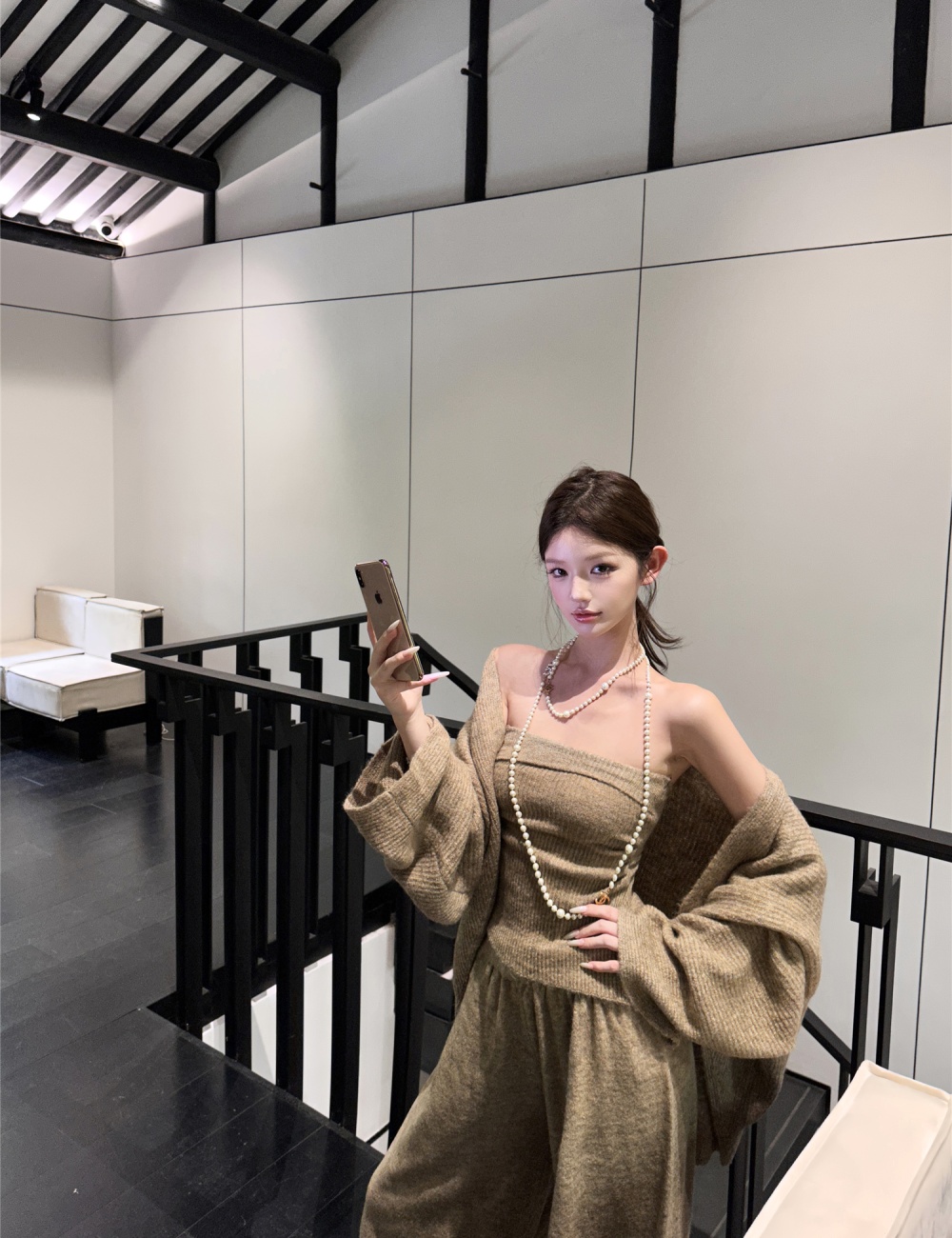 Lazy wrapped chest tops knitted smock 3pcs set for women