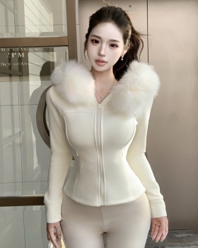 Fur collar sports coat Casual plus velvet tops