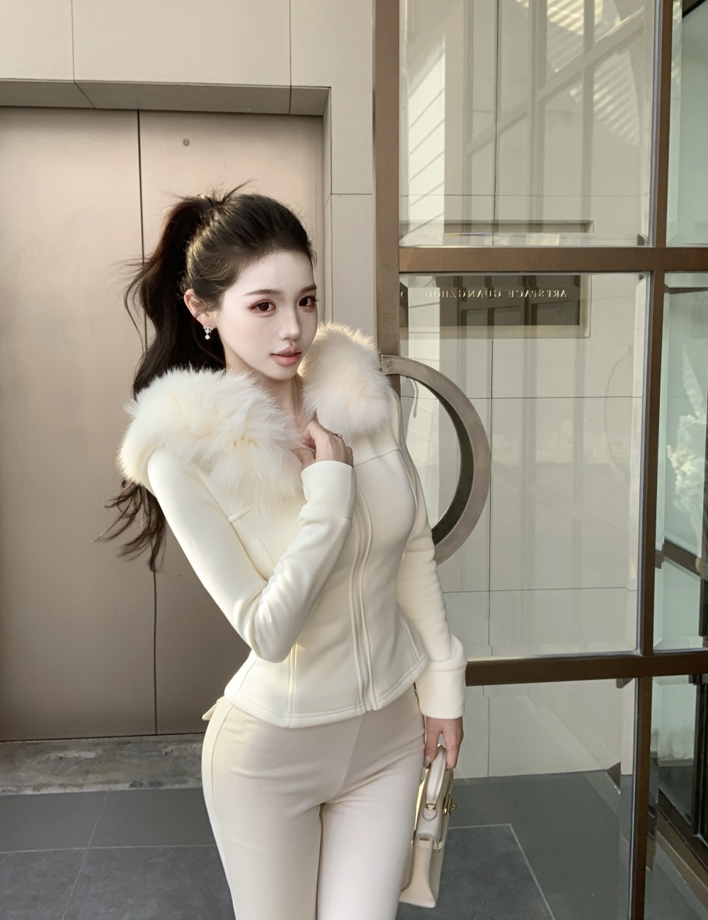 Fur collar sports coat Casual plus velvet tops