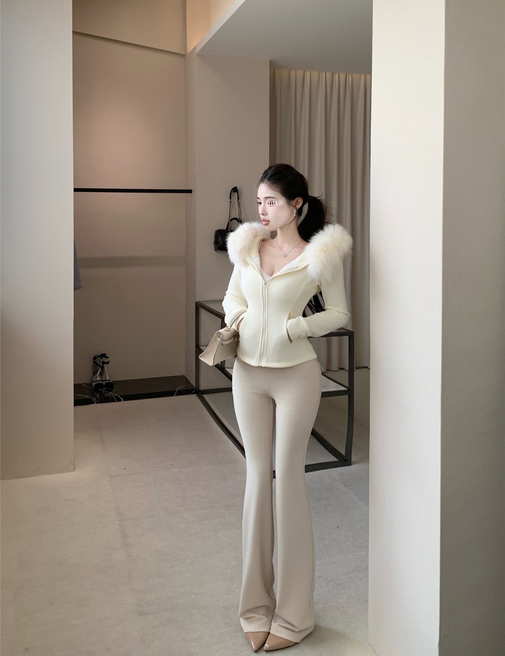 Fur collar sports coat Casual plus velvet tops