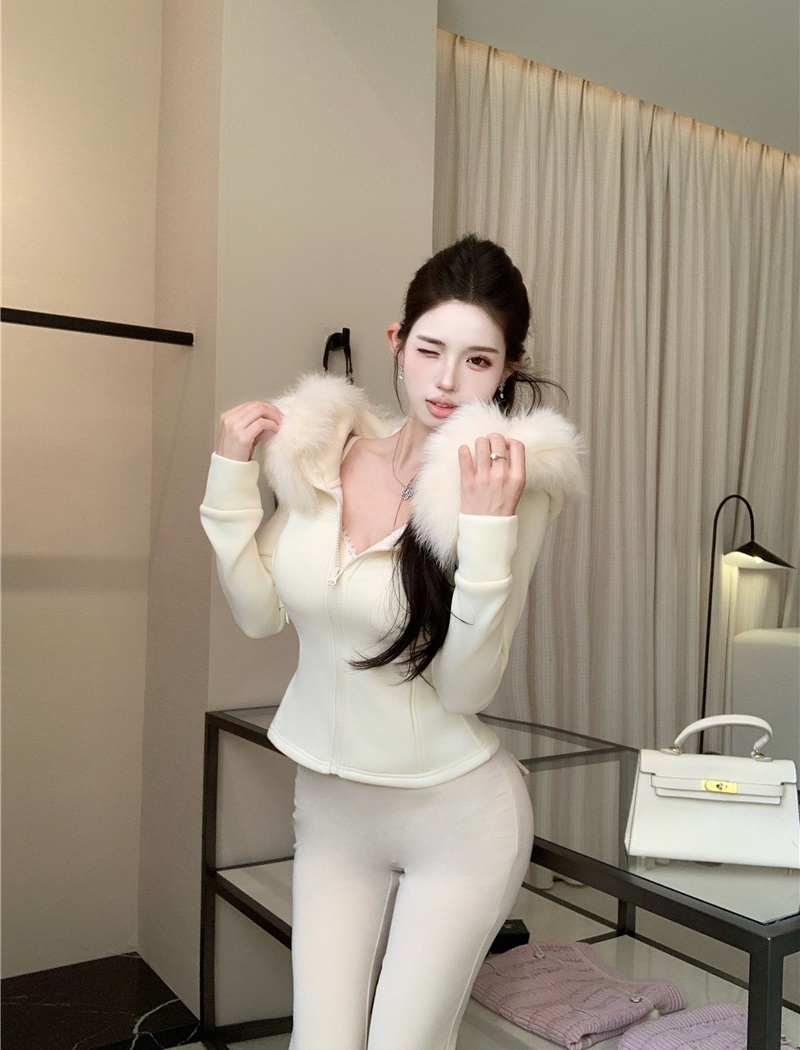 Fur collar sports coat Casual plus velvet tops