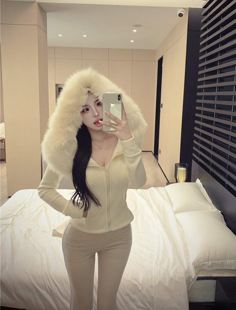 Fur collar sports coat Casual plus velvet tops