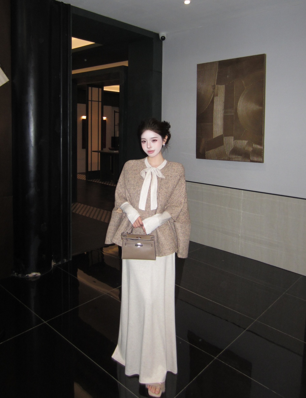 Bottoming France style cloak temperament dress 2pcs set