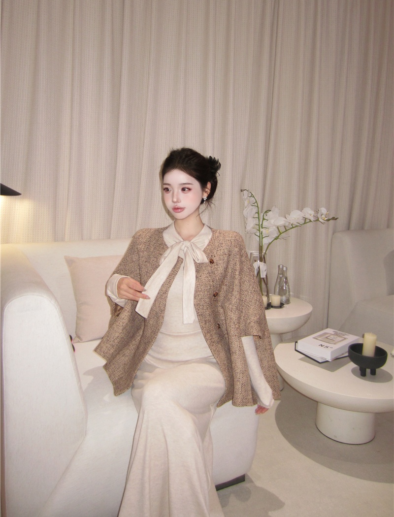 Bottoming France style cloak temperament dress 2pcs set