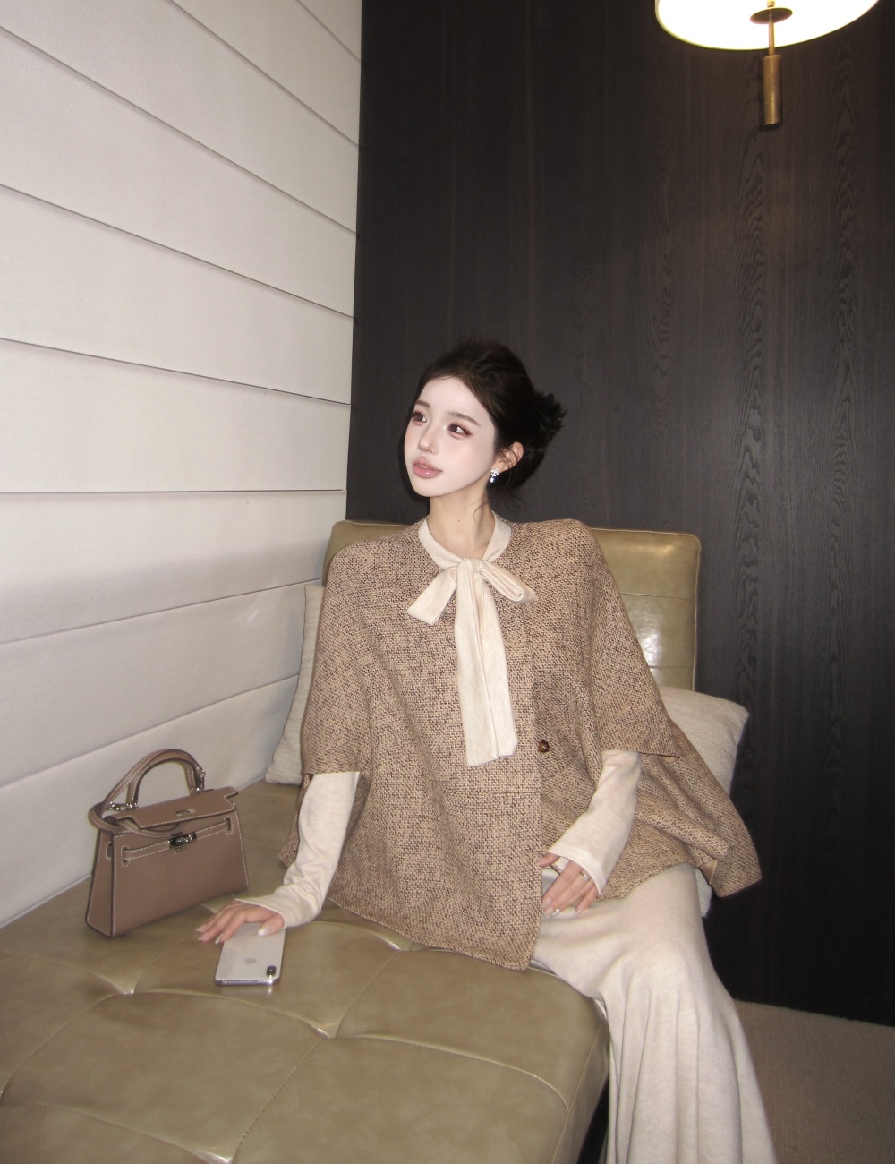Bottoming France style cloak temperament dress 2pcs set