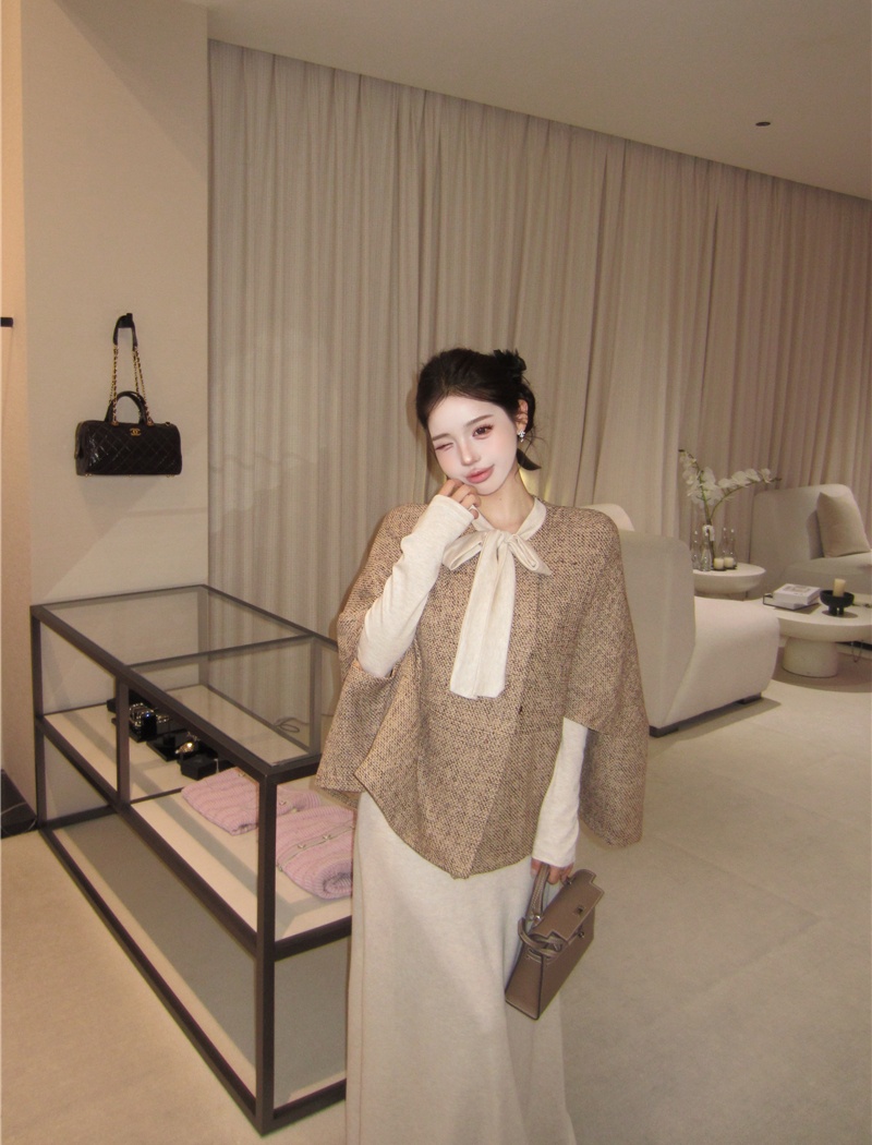 Bottoming France style cloak temperament dress 2pcs set