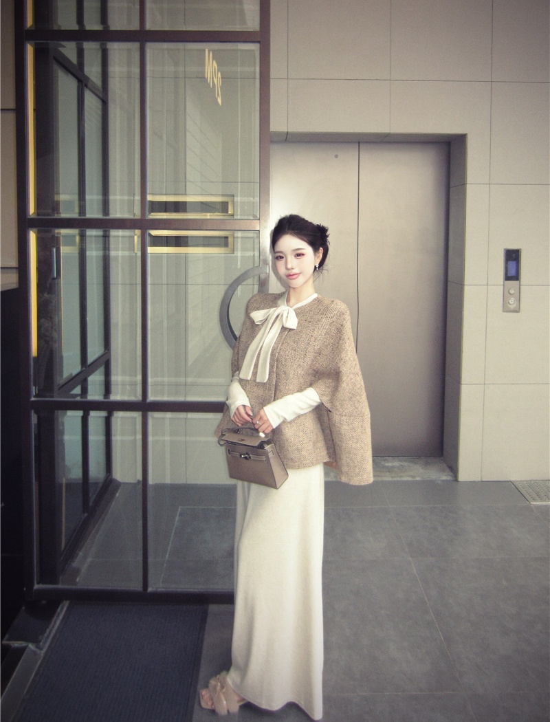Bottoming France style cloak temperament dress 2pcs set