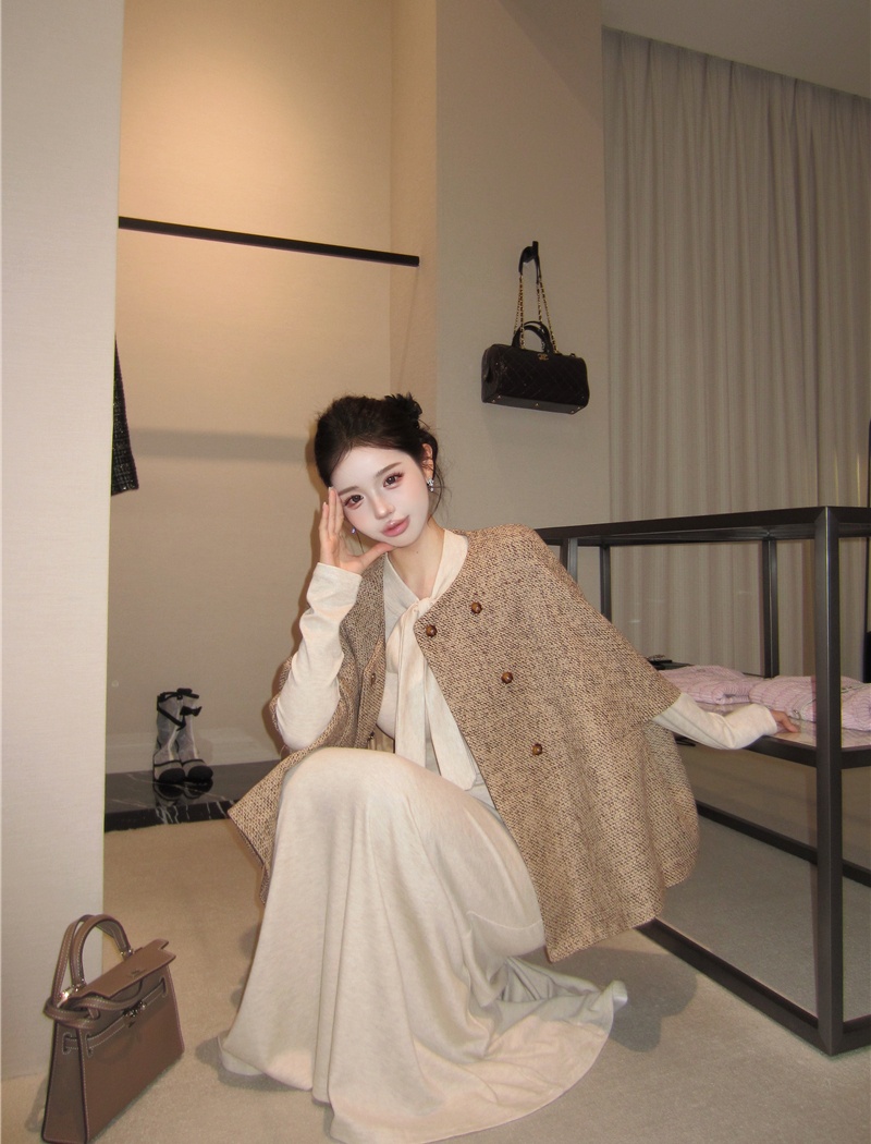 Bottoming France style cloak temperament dress 2pcs set