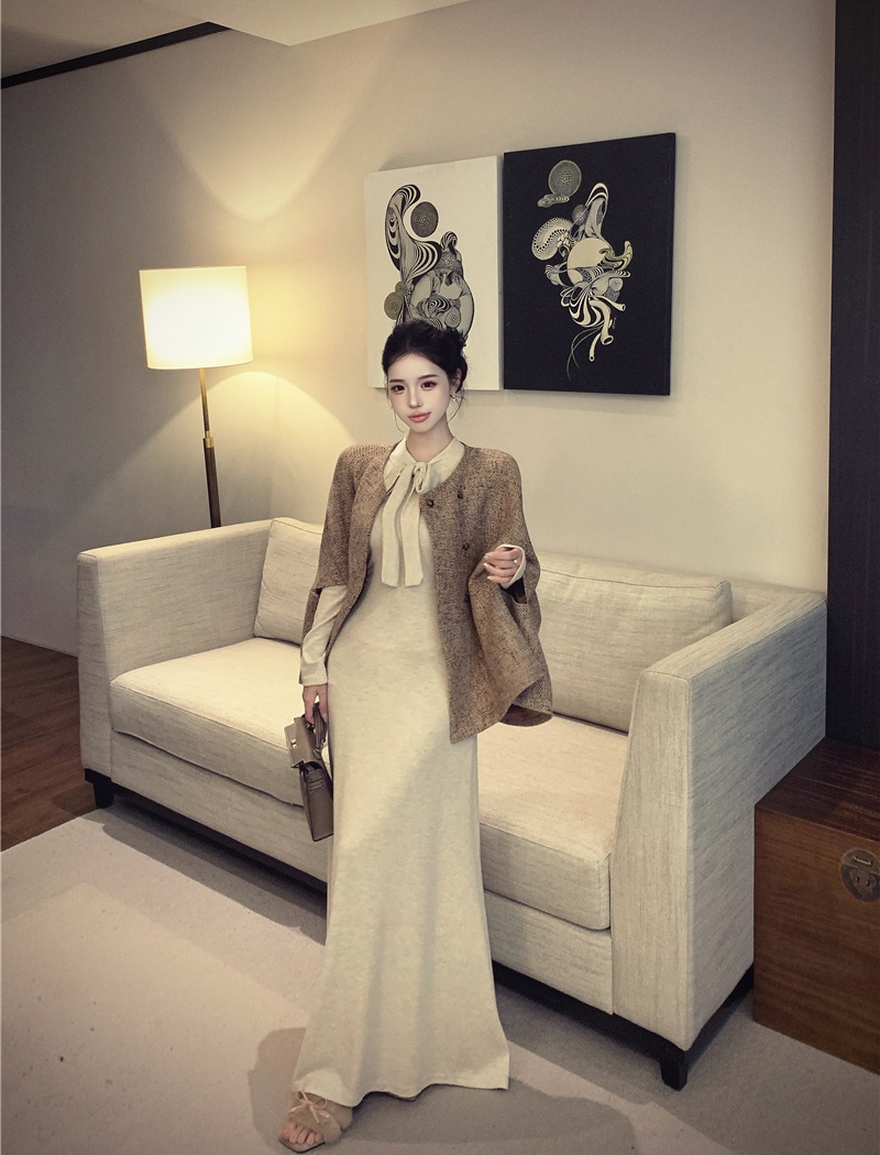 Bottoming France style cloak temperament dress 2pcs set