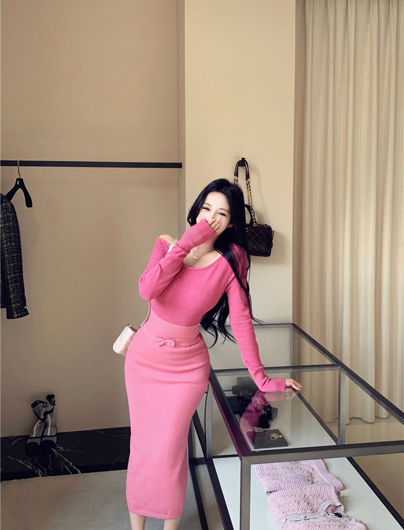 Long sleeve skirt autumn tops 2pcs set for women