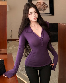 Enticement long sleeve T-shirt simple pure tops for women