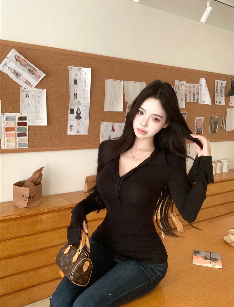 Enticement long sleeve T-shirt simple pure tops for women