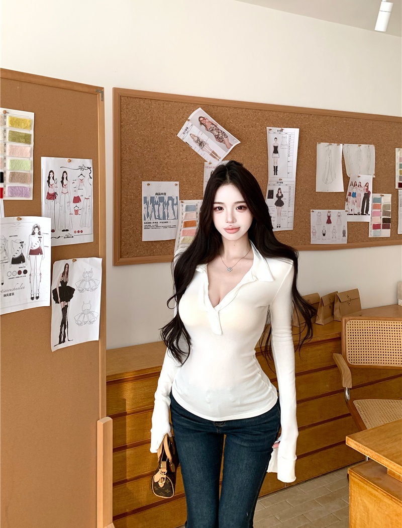 Enticement long sleeve T-shirt simple pure tops for women