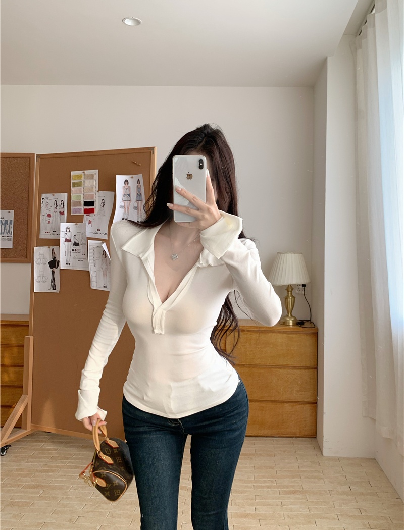 Enticement long sleeve T-shirt simple pure tops for women