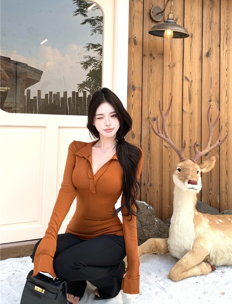 Enticement long sleeve T-shirt simple pure tops for women